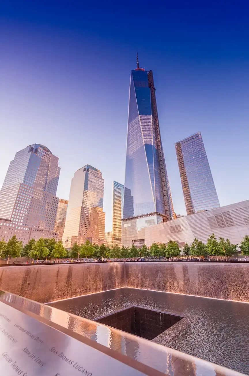 Exterior view of the 9/11 Memorial & Museum in New York City.